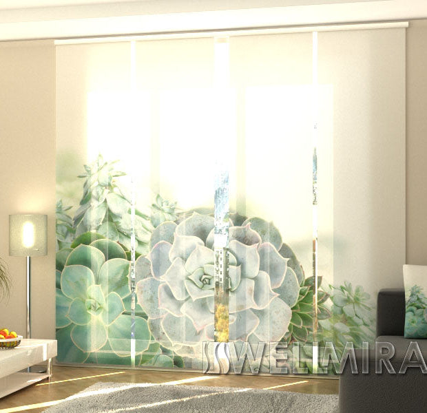 Set of 4 Panel Track Blinds - Green Succulent Plants
