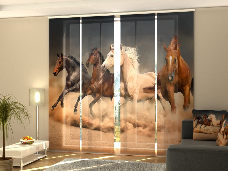 Set of 4 Panel Track Blinds - Herd of Horses 1