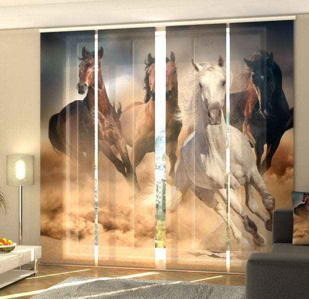 Set of 4 Panel Track Blinds - Herd of Horses 3
