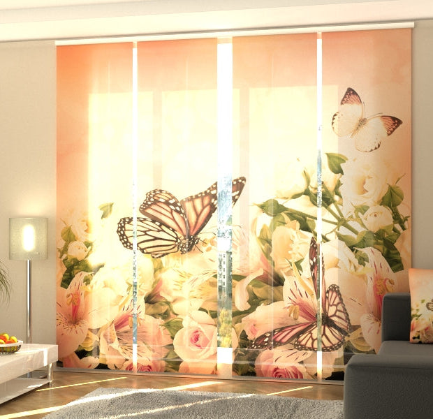 Set of 4 Panel Track Blinds - Irises and Butterflies