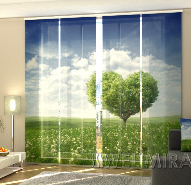 Set of 4 Panel Track Blinds - Love Tree 2