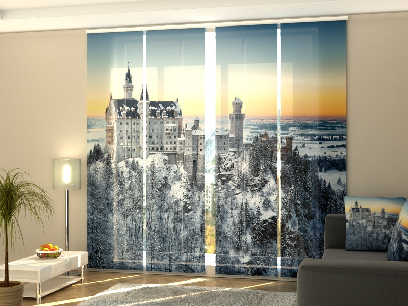 Set of 4 Panel Track Blinds - Neuschwanstein Castle in Winter