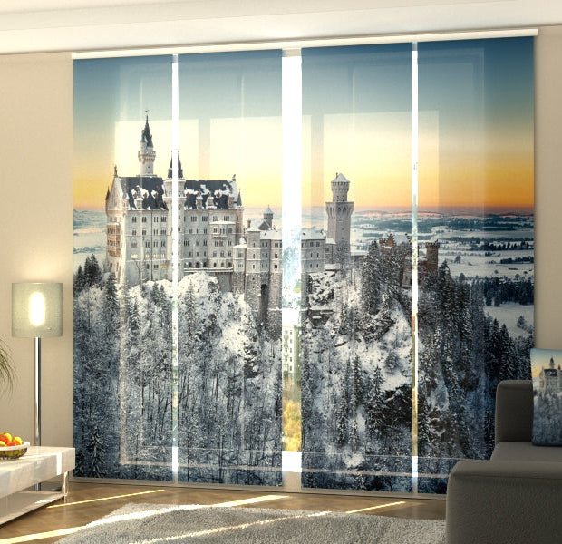 Set of 4 Panel Track Blinds - Neuschwanstein Castle in Winter