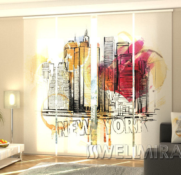 Set of 4 Panel Track Blinds - New York Art