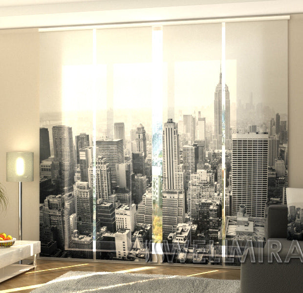 Set of 4 Panel Track Blinds - New York in Black and White