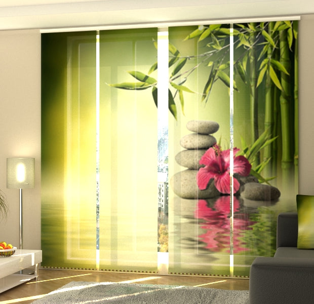 Set of 4 Panel Track Blinds - Bamboo Leaves