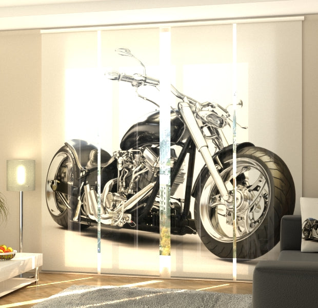 Set of 4 Panel Track Blinds - Black Motorbike
