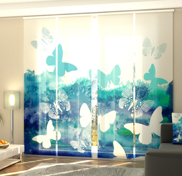 Set of 4 Panel Track Blinds - Blue Butterfly
