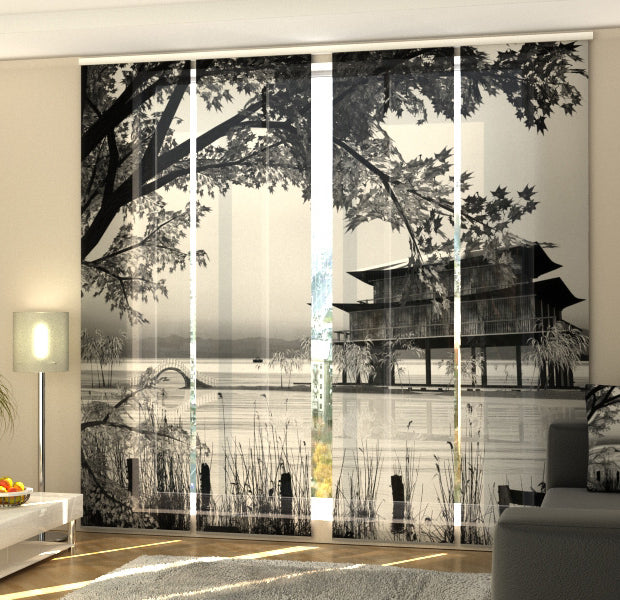 Set of 4 Panel Track Blinds - Chinese Landscape