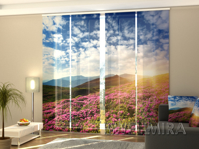 Set of 4 Panel Track Blinds - Flowers and Mountains