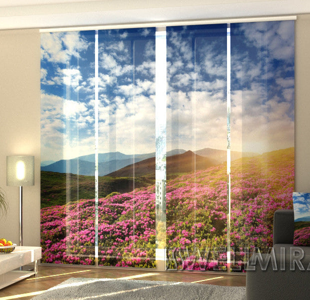 Set of 4 Panel Track Blinds - Flowers and Mountains