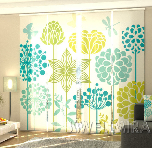 Set of 4 Panel Track Blinds - Graphic Flowers