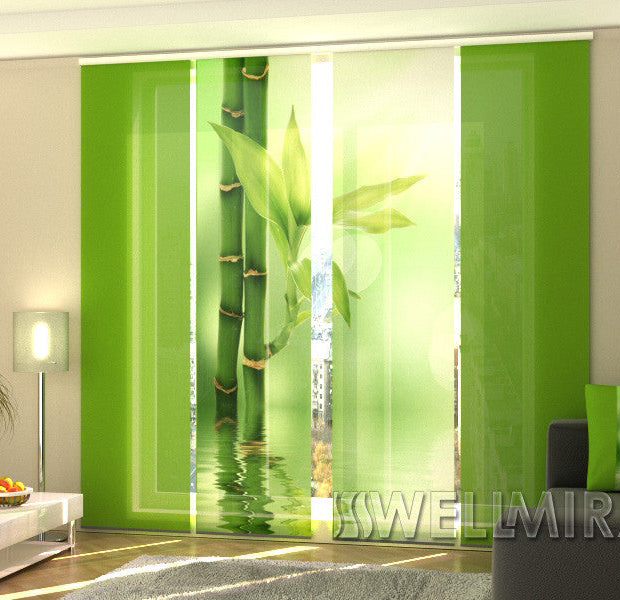 Set of 4 Panel Track Blinds - Green Bamboo