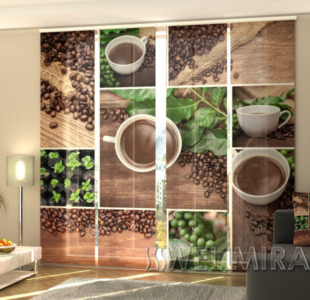 Set of 4 Panel Track Blinds - Green Coffee