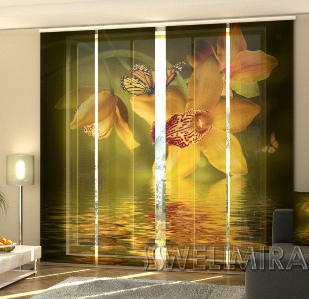 Set of 4 Panel Track Blinds - Jade Orchids