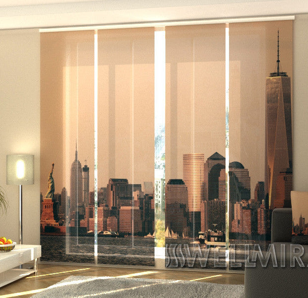Set of 4 Panel Track Blinds - Manhattan Skyline