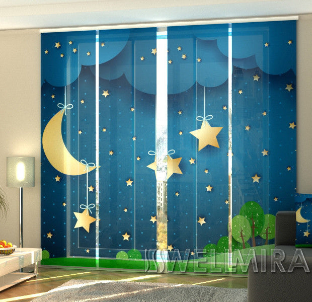 Set of 4 Panel Track Blinds - Moon and Stars