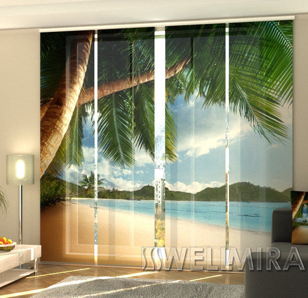 Set of 4 Panel Track Blinds - Ocean and Palms