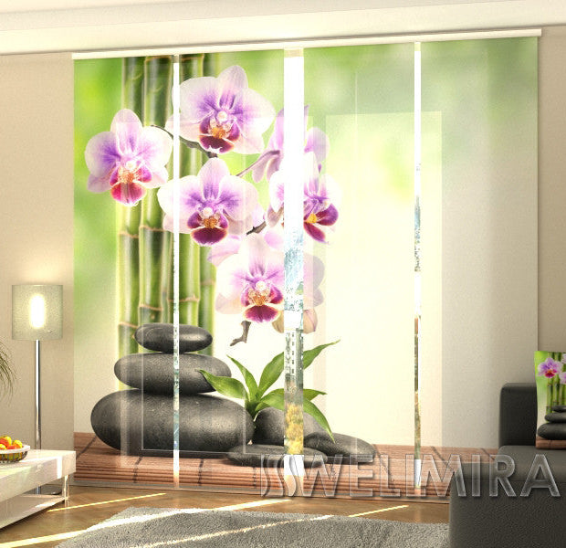 Set of 4 Panel Track Blinds - Orchids and Stones