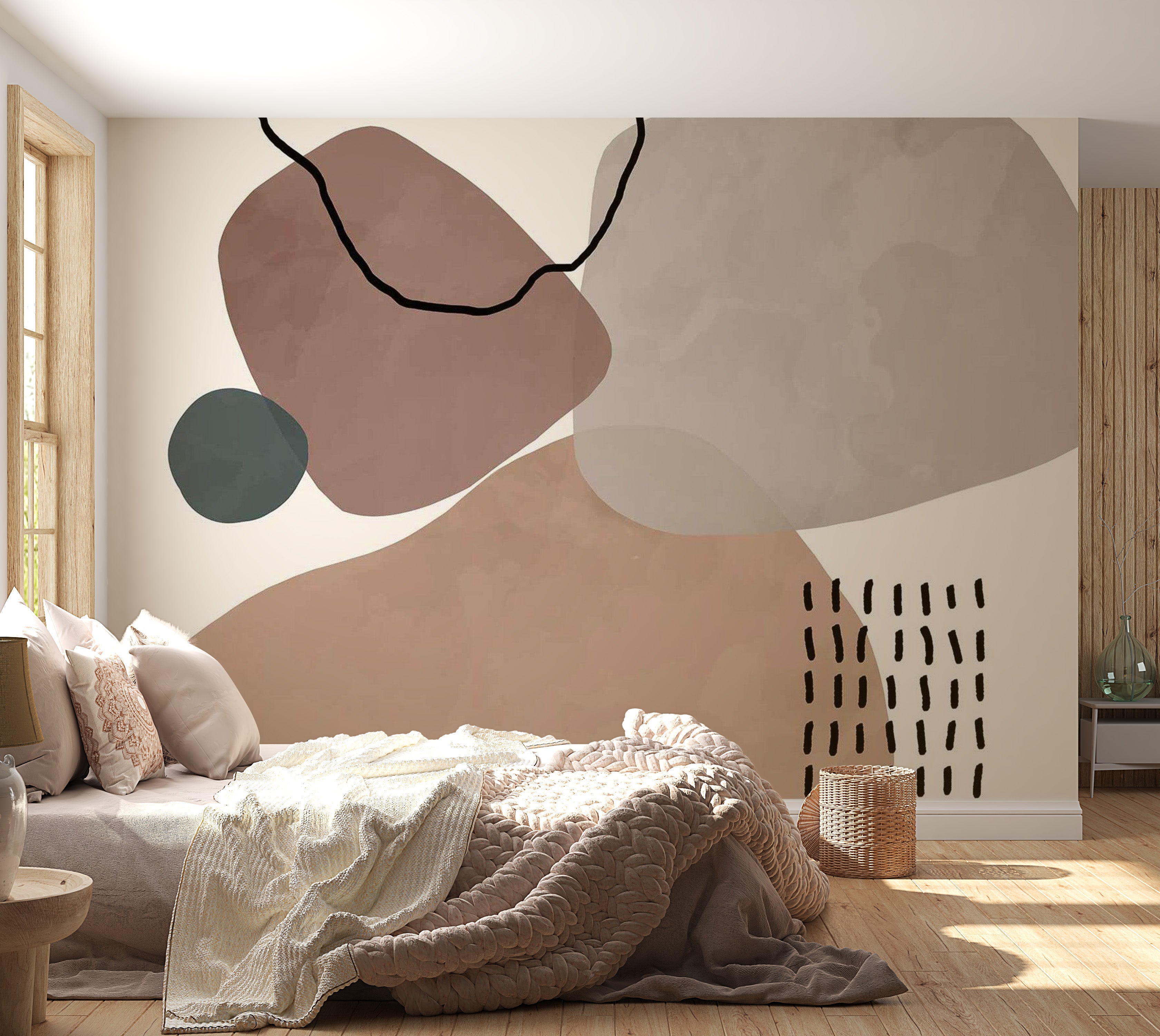 Peel & Stick Abstract Wall Mural - Aesthetic Boho Shapes