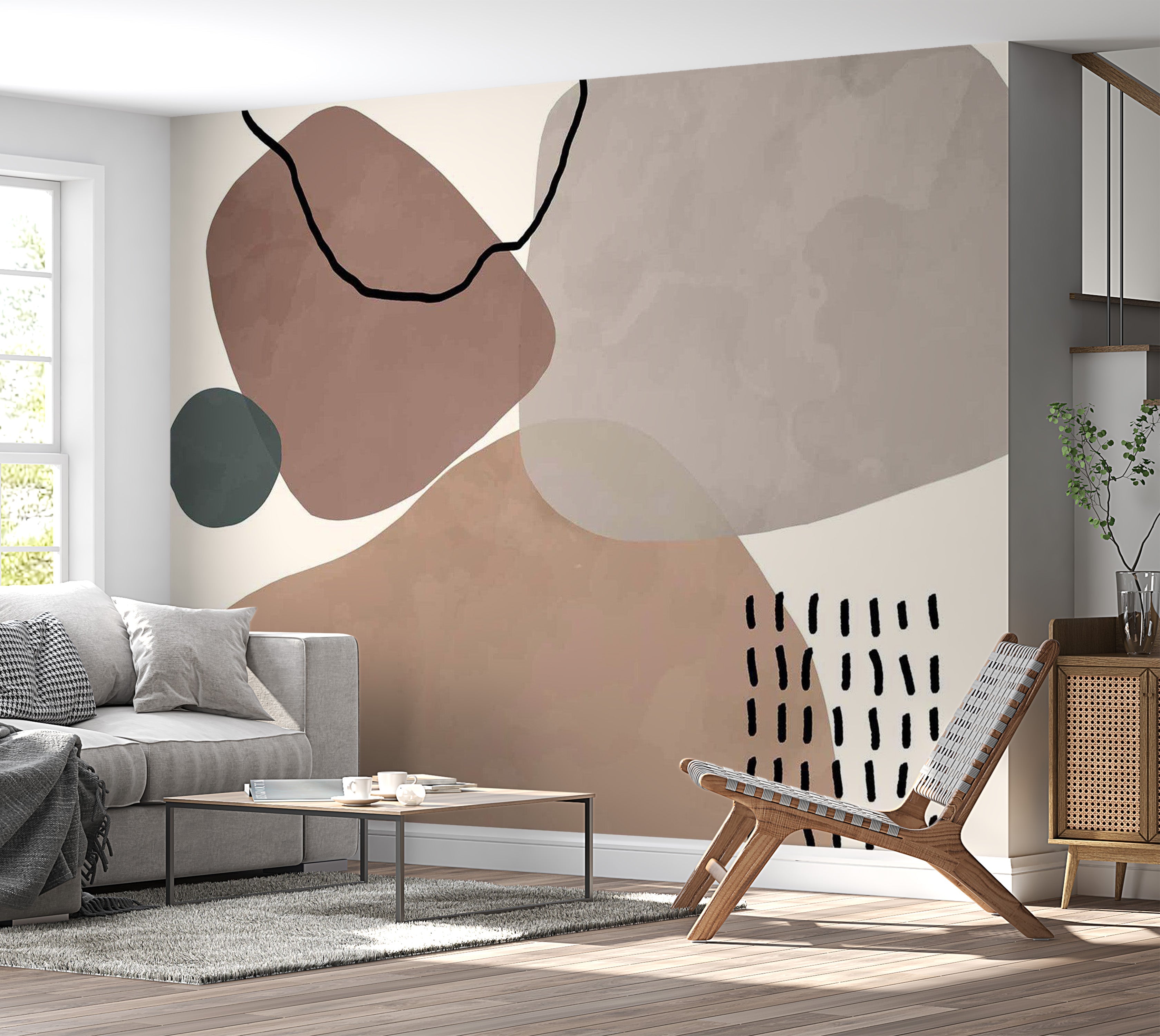 Peel & Stick Abstract Wall Mural - Aesthetic Boho Shapes