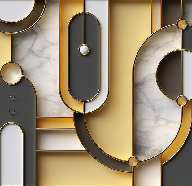 Peel & Stick Abstract Wall Mural - Gold Marble Geometric Pattern