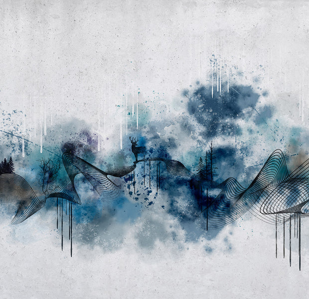 Peel & Stick Abstract Wall Mural - Modern Blue Wave