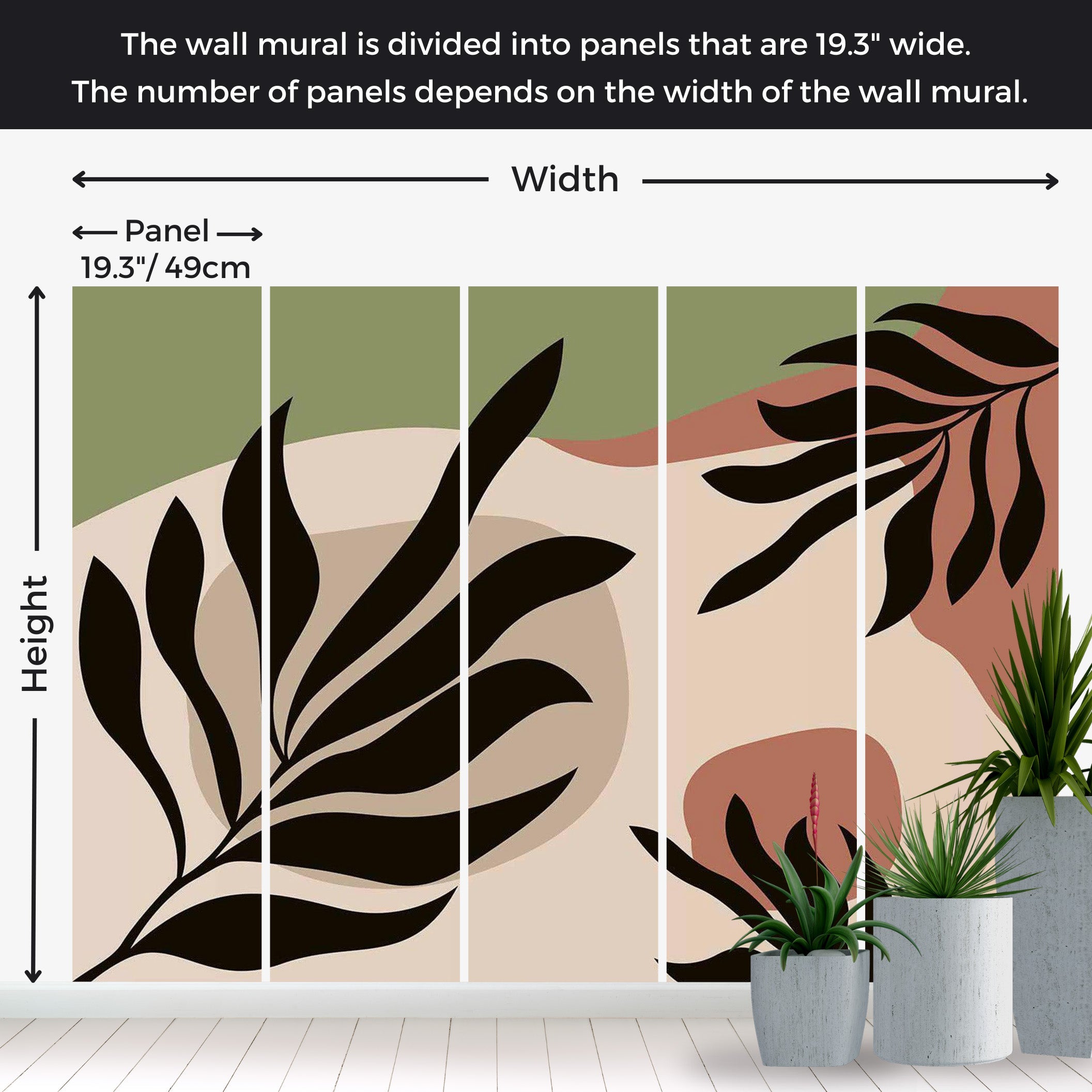 Peel & Stick Abstract Wall Mural - Modern Boho Leaves