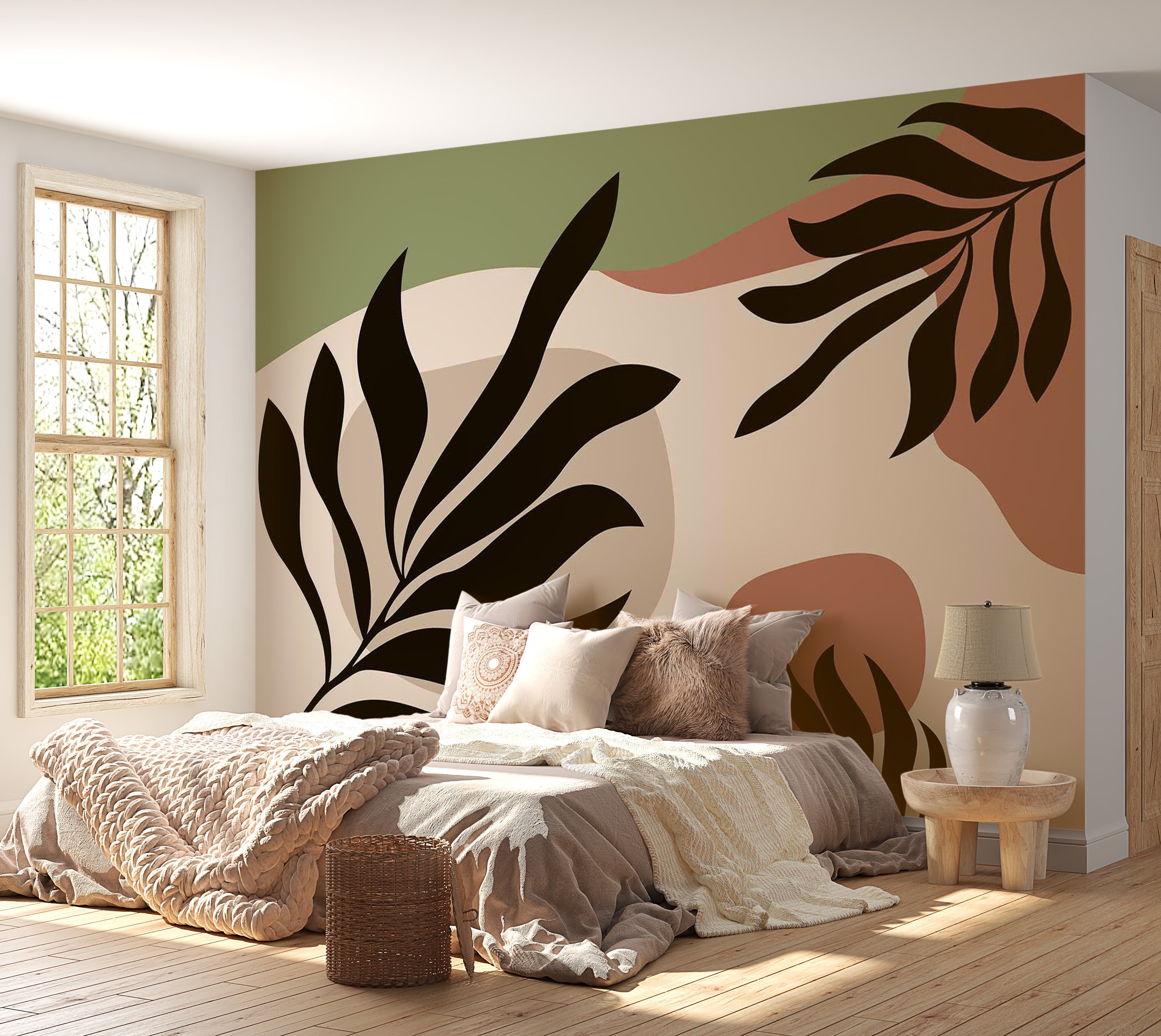 Peel & Stick Abstract Wall Mural - Modern Boho Leaves