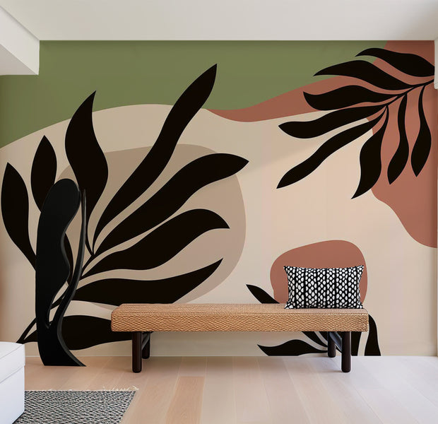 Peel & Stick Abstract Wall Mural - Modern Boho Leaves