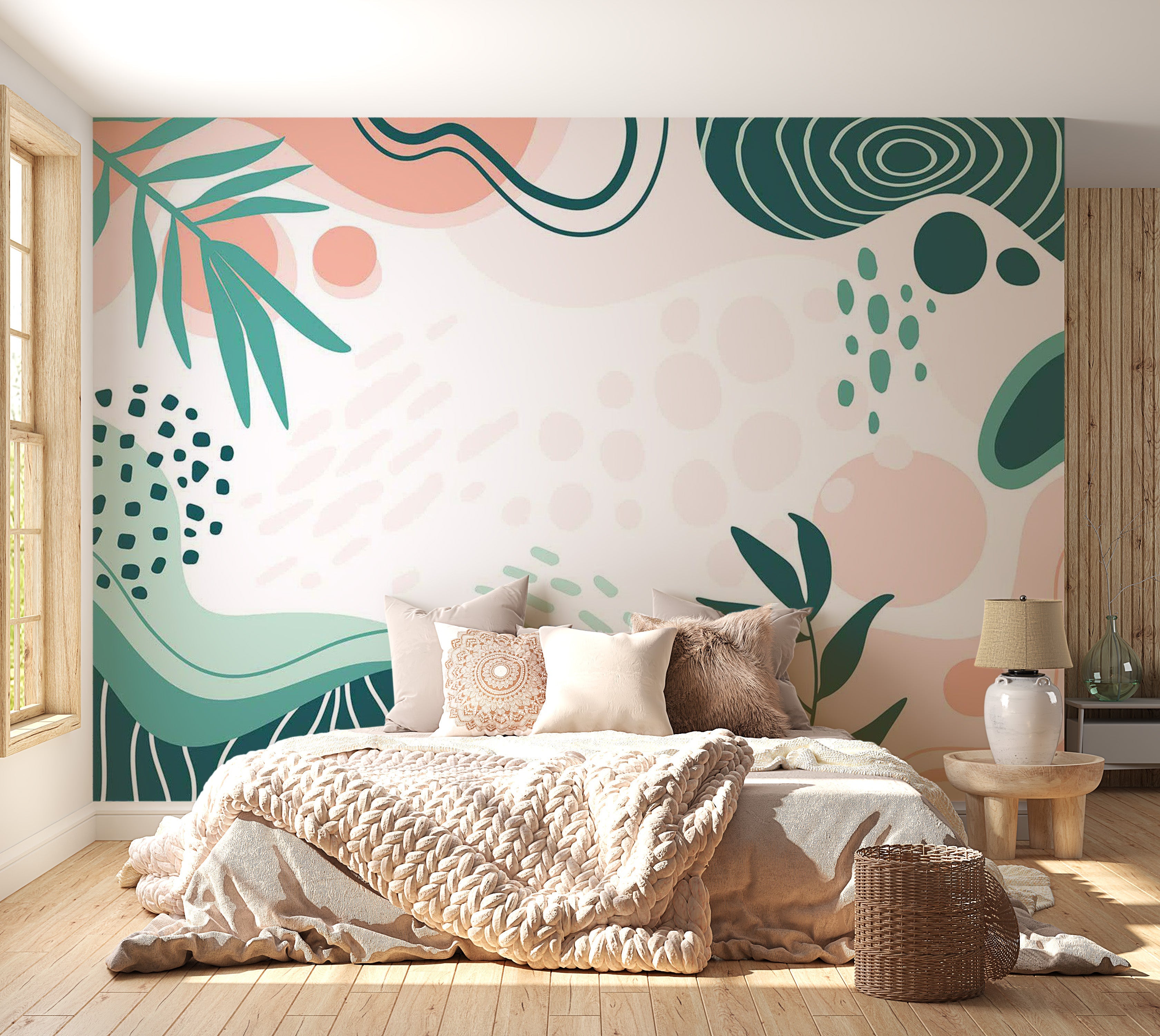 Peel & Stick Abstract Wall Mural - Organic Botanical Shapes