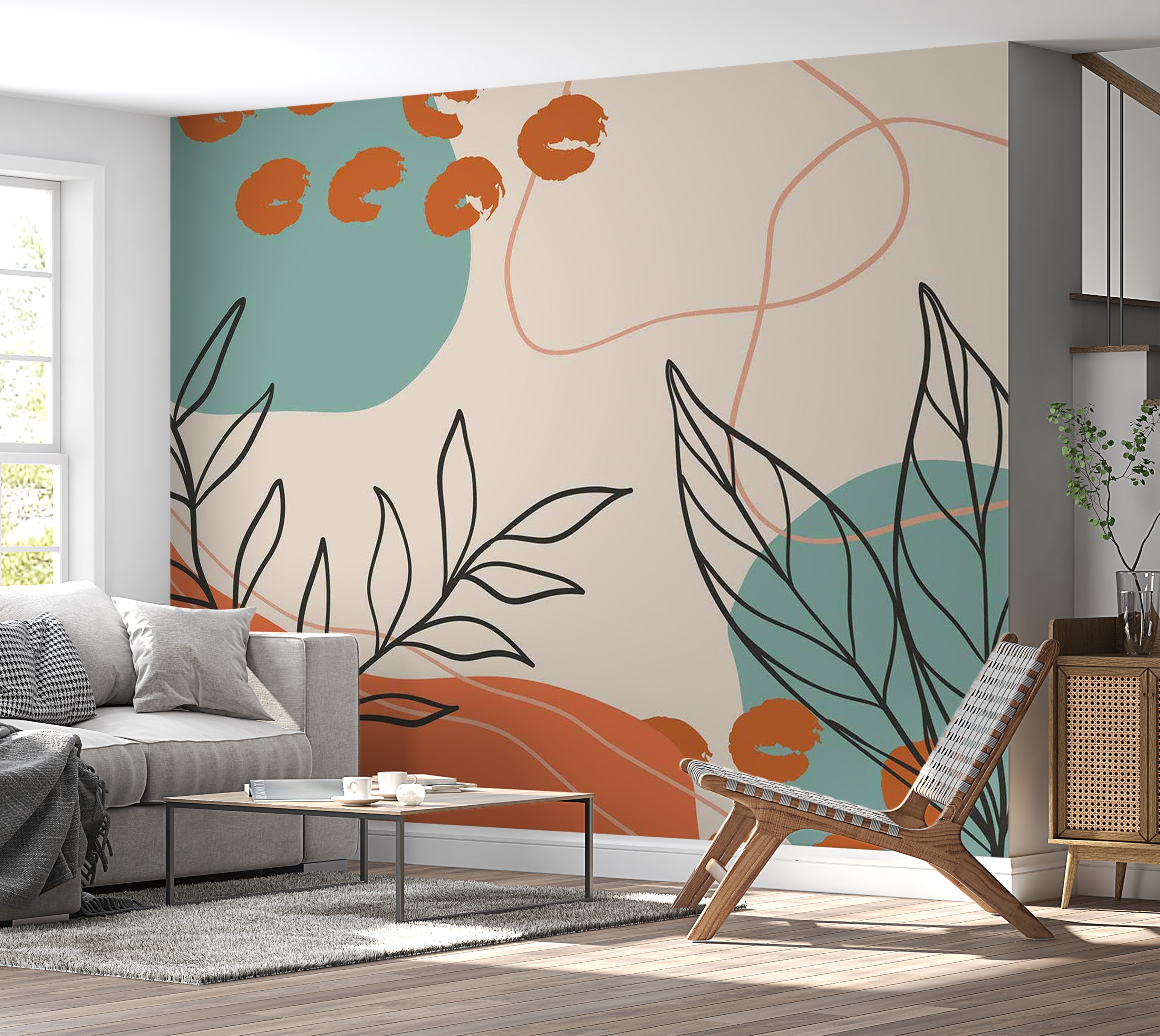 Peel & Stick Abstract Wall Mural - Terracotta Botanical Elements