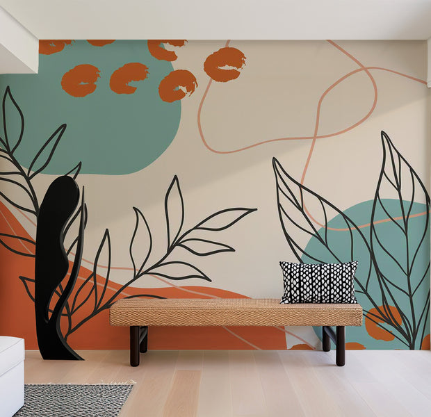 Peel & Stick Abstract Wall Mural - Terracotta Botanical Elements