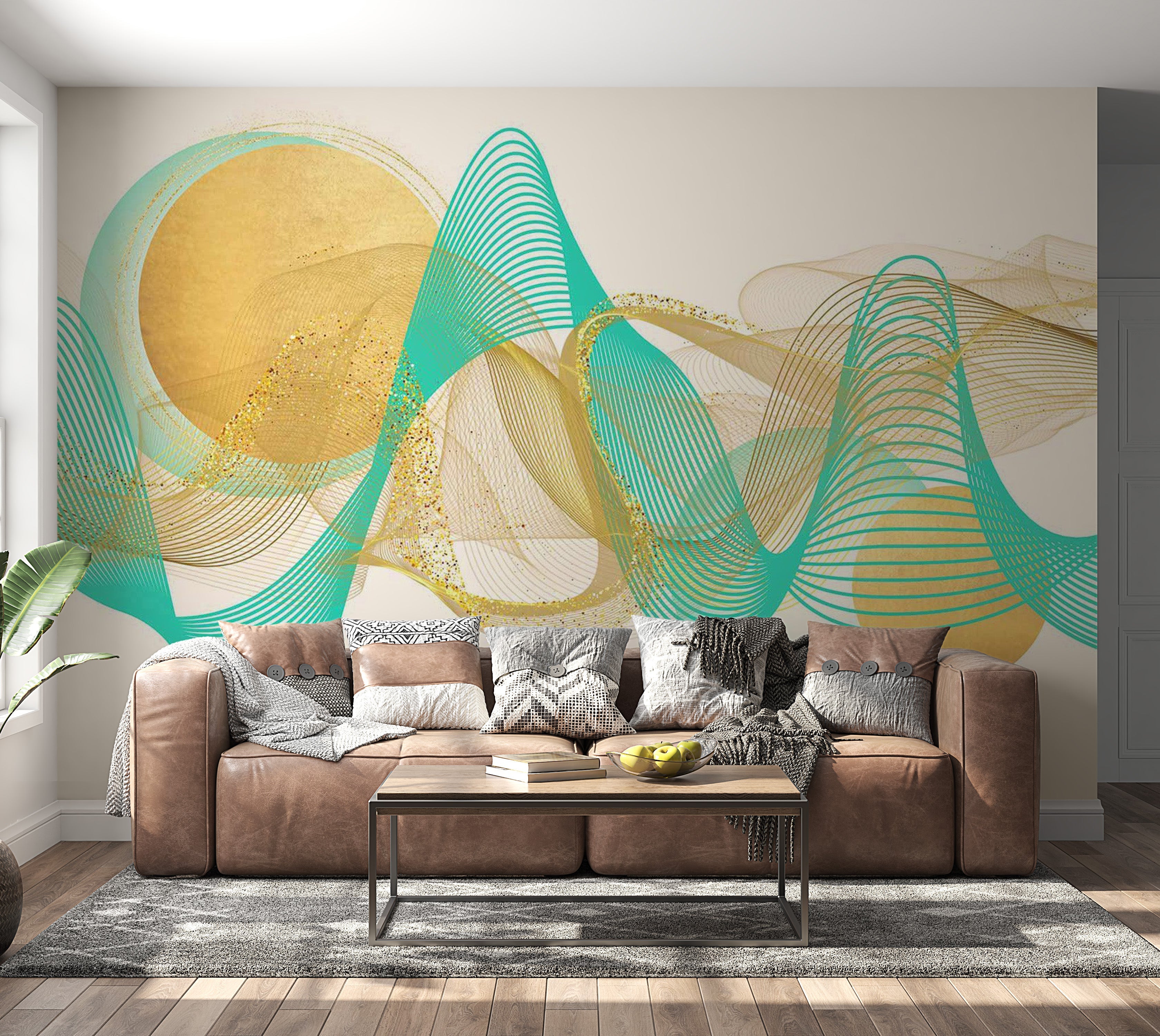 Peel & Stick Abstract Wall Mural - Turquoise Glitter Waves