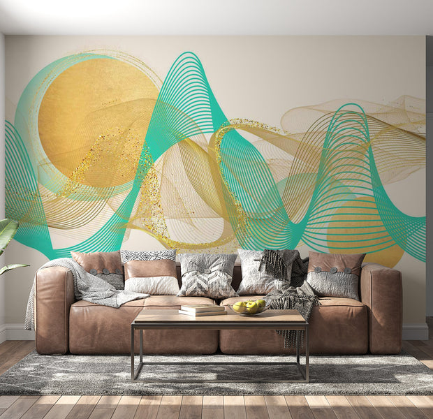 Peel & Stick Abstract Wall Mural - Turquoise Glitter Waves