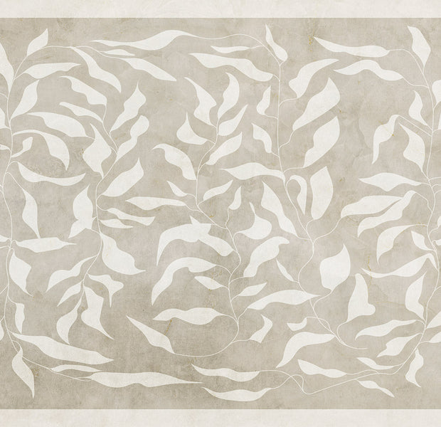 Peel & Stick Abstract Wall Mural - White Leaves on Beige Background