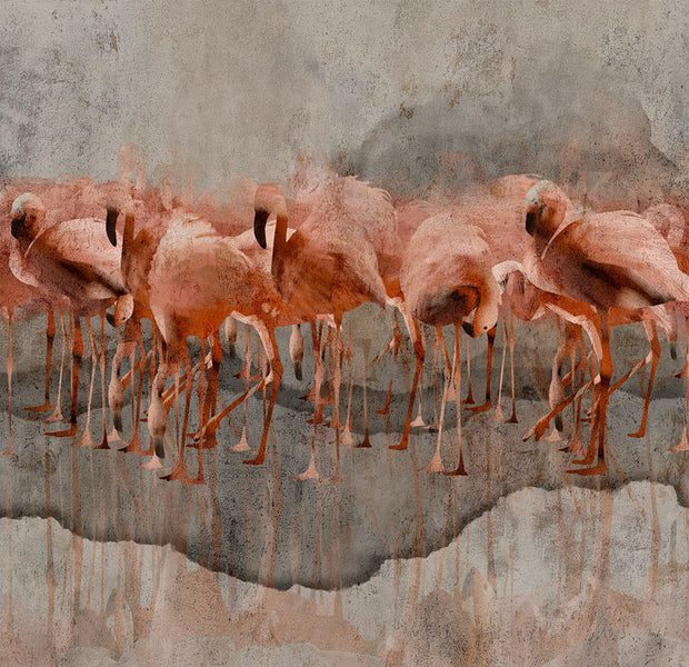 Peel & Stick Animal Wall Mural - Flamingos on Concrete Background