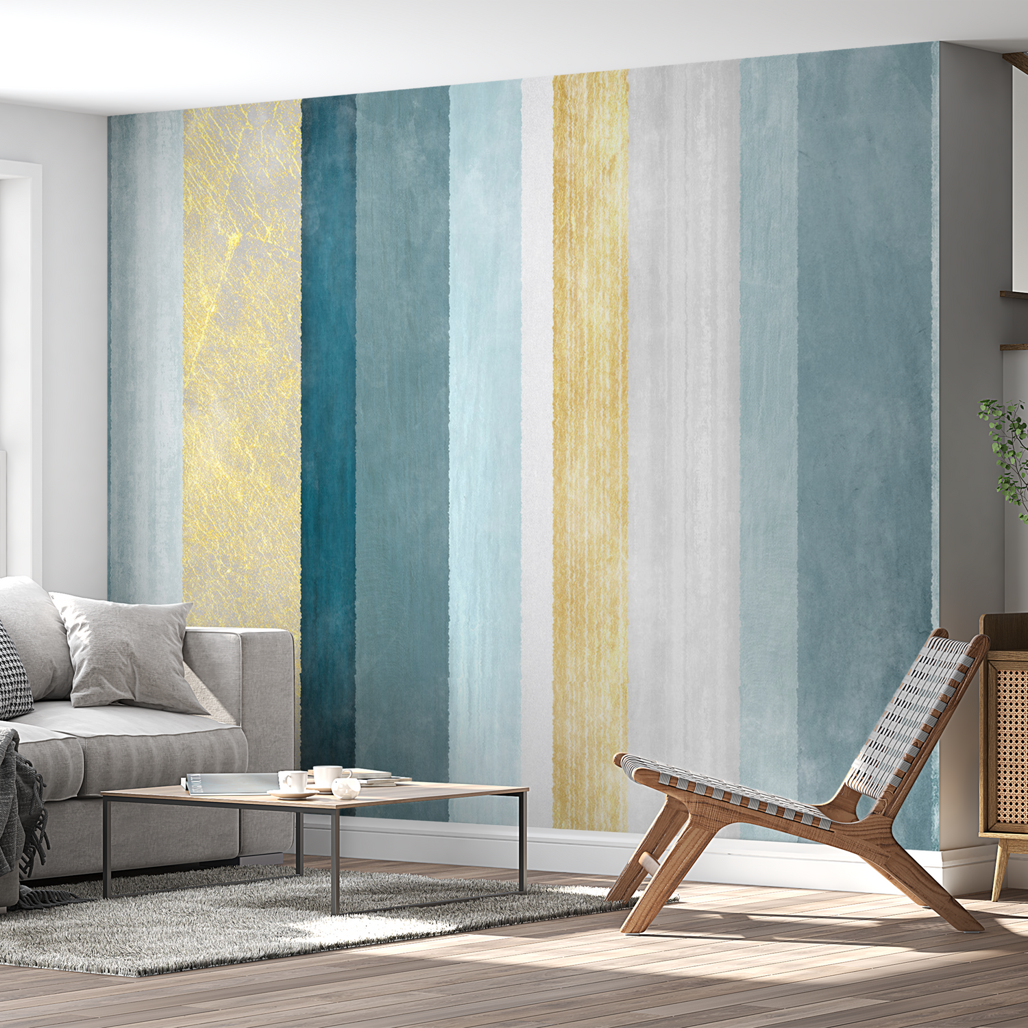 Peel & Stick Background Wall Mural - Blue Striped Pattern - Removable Wallpaper 38"Wx27"H