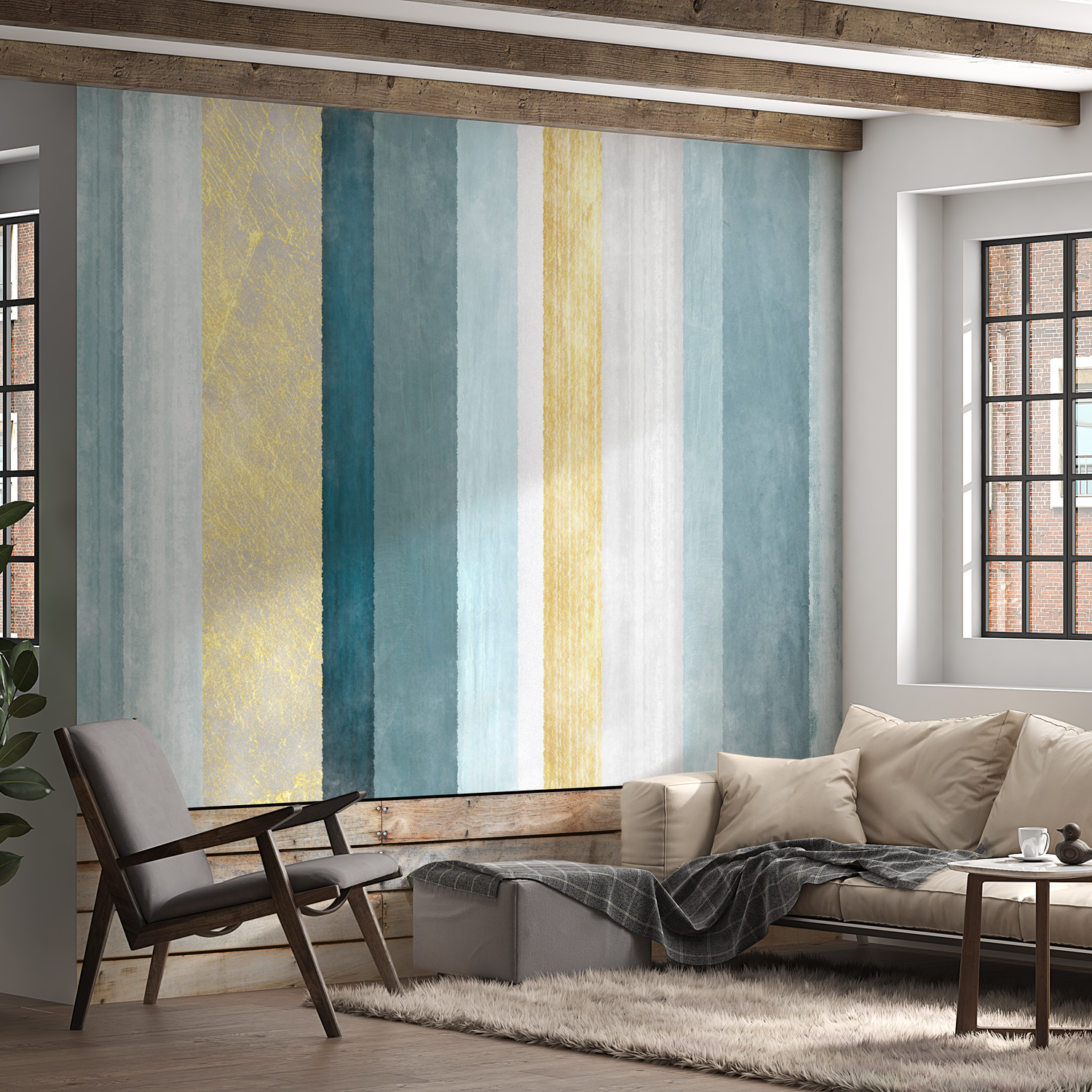 Peel & Stick Background Wall Mural - Blue Striped Pattern - Removable Wallpaper 38"Wx27"H