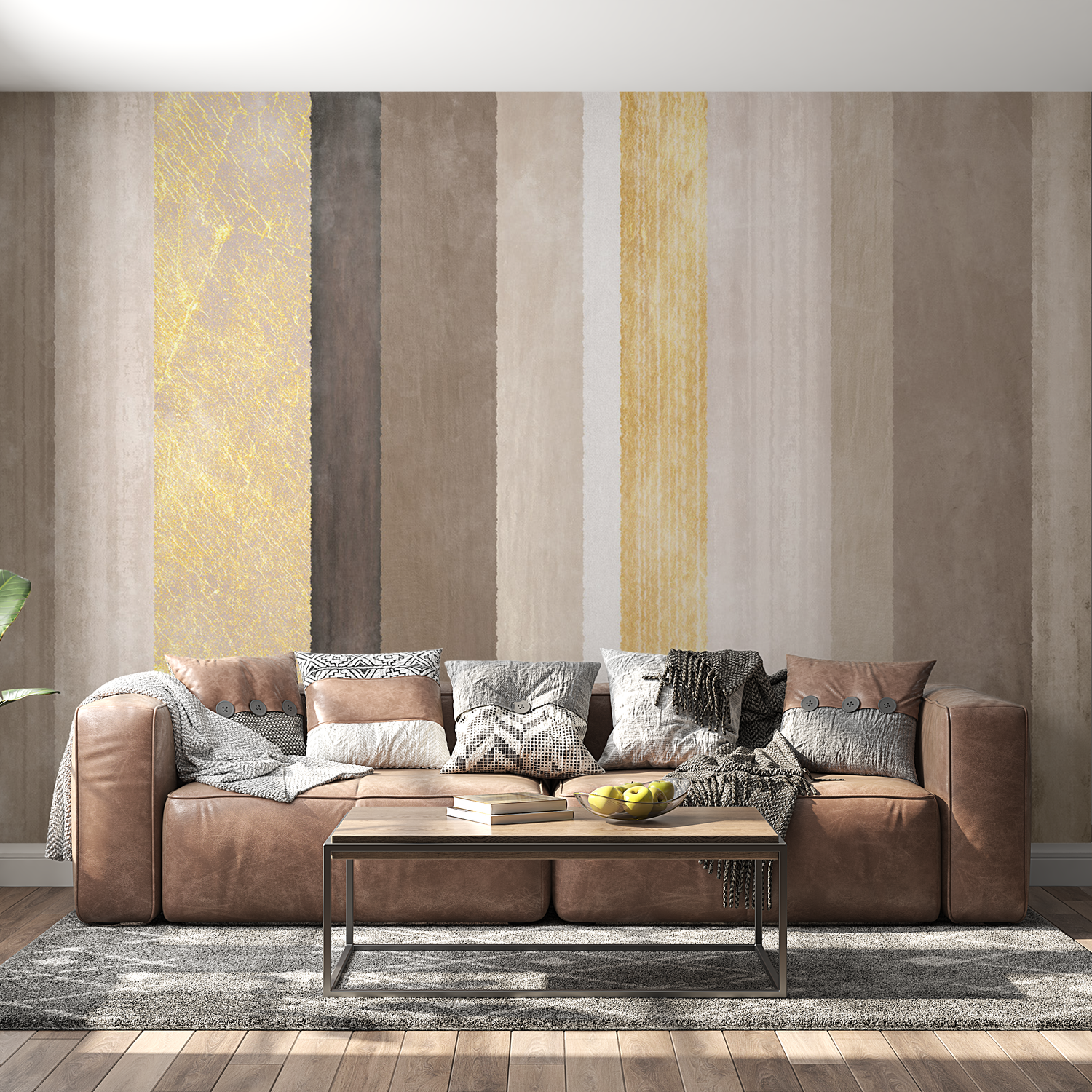 Peel & Stick Background Wall Mural - Gold Striped Pattern - Removable Wallpaper 38"Wx27"H