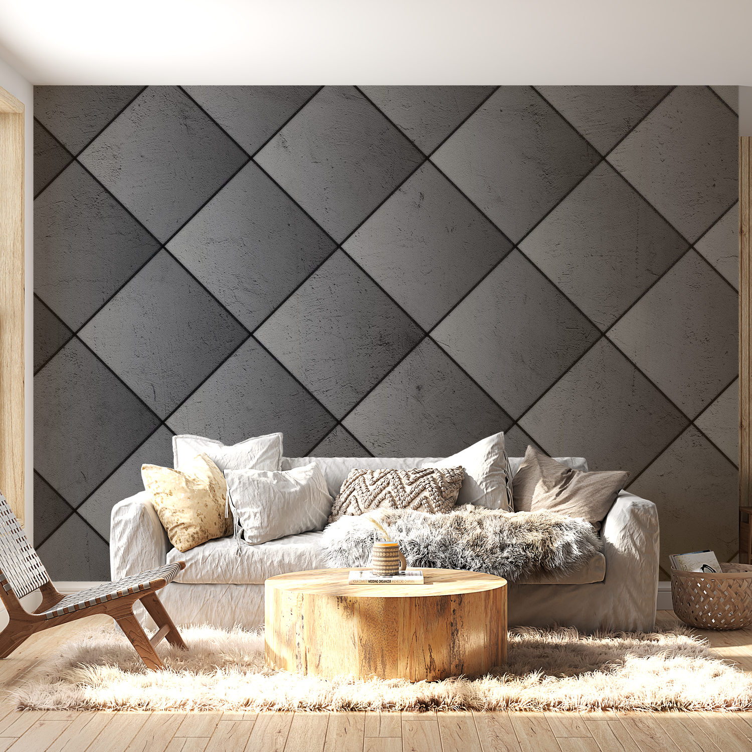 Peel & Stick Background Wall Mural - Grey Symmetry Dark - Removable Wallpaper 38"Wx27"H