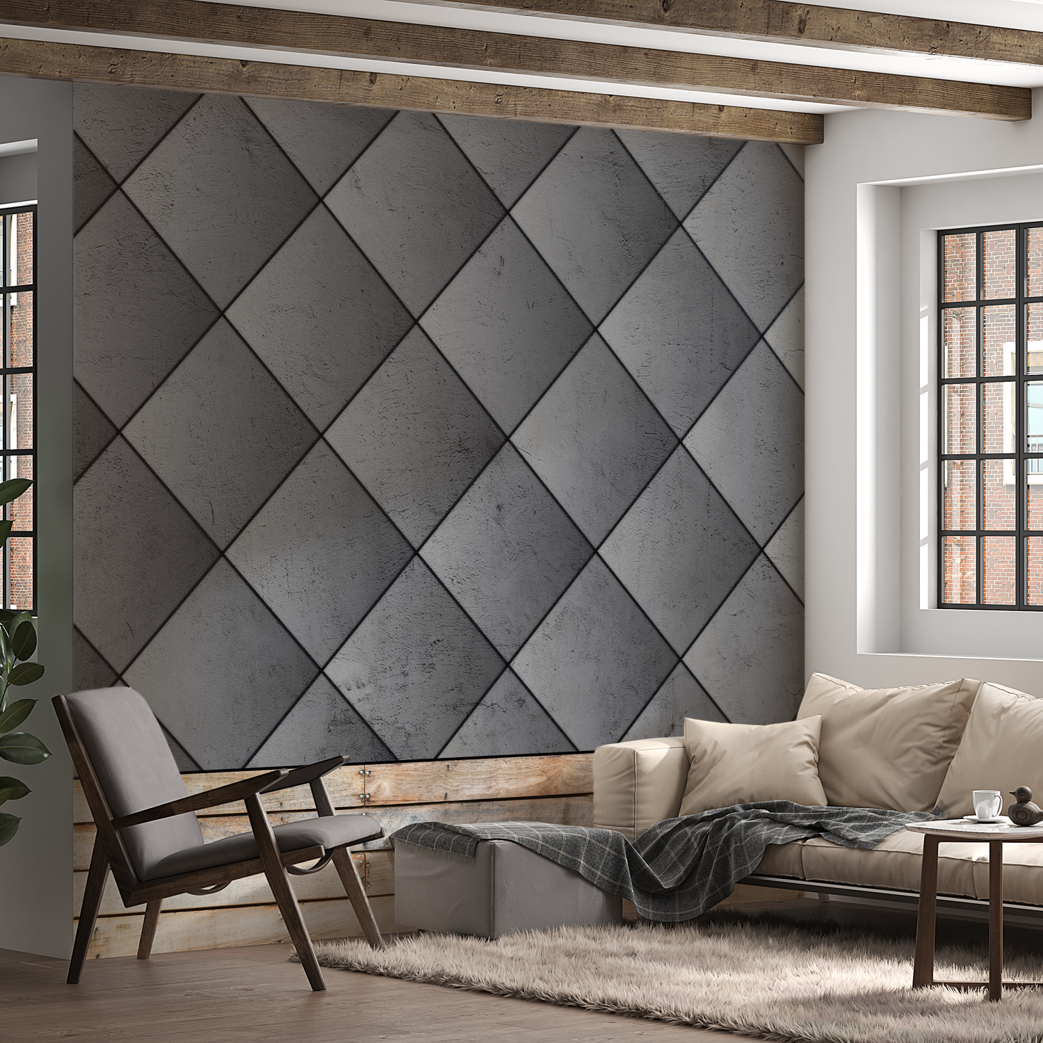 Peel & Stick Background Wall Mural - Grey Symmetry Dark - Removable Wallpaper 38"Wx27"H
