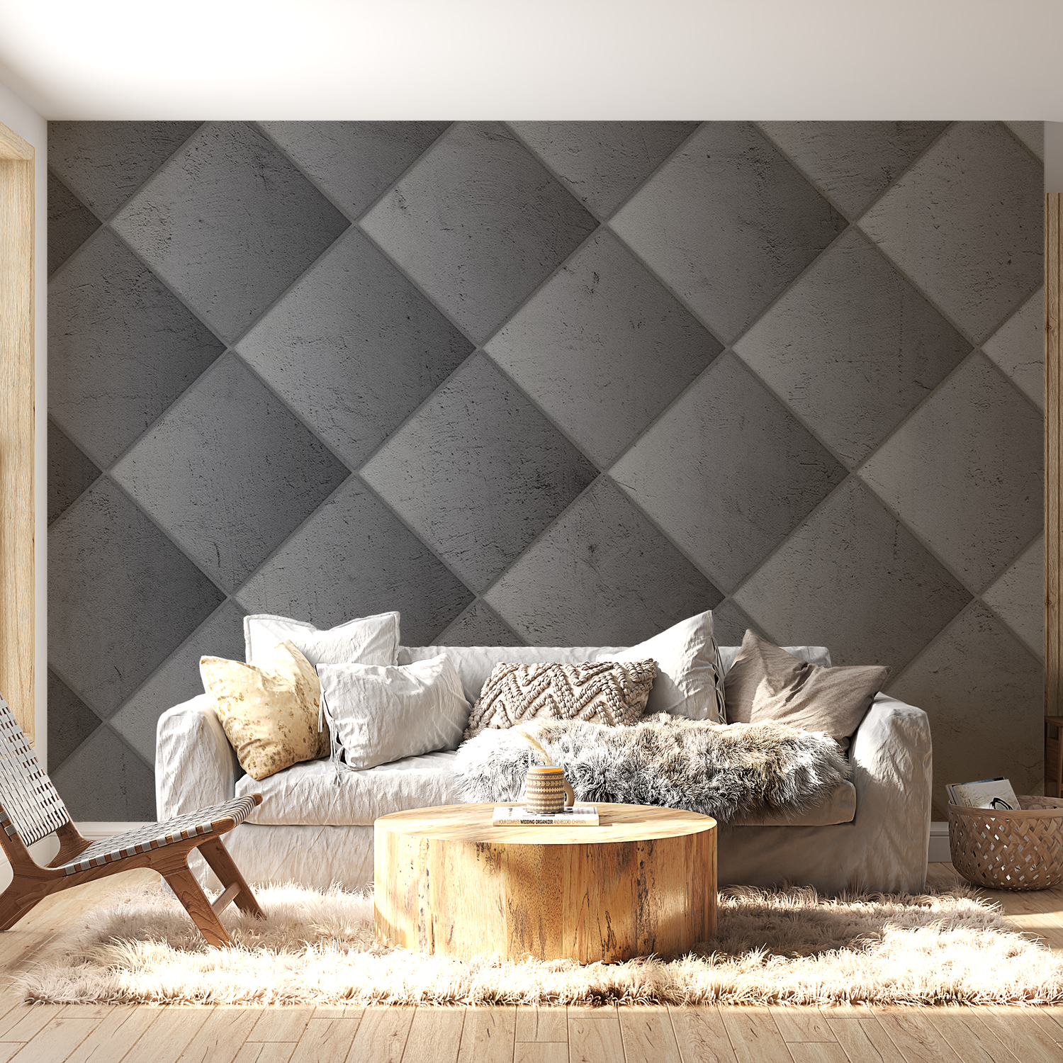 Peel & Stick Background Wall Mural - Grey Symmetry - Removable Wallpaper 38"Wx27"H