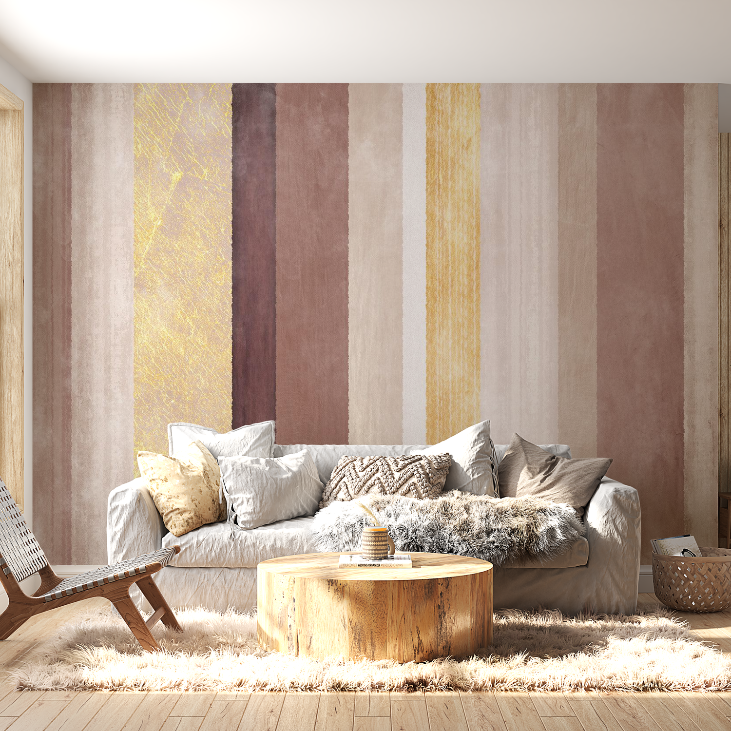 Peel & Stick Background Wall Mural - Warm Striped Pattern - Removable Wallpaper 38"Wx27"H