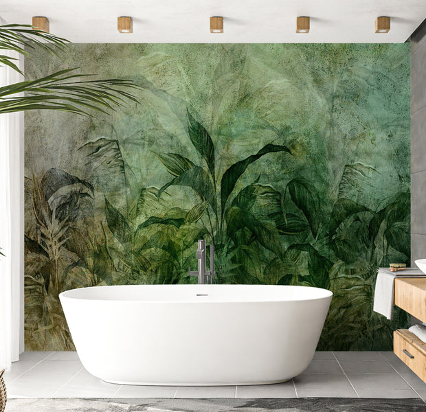 Peel & Stick Botanical Wall Mural - Dark Green Fog