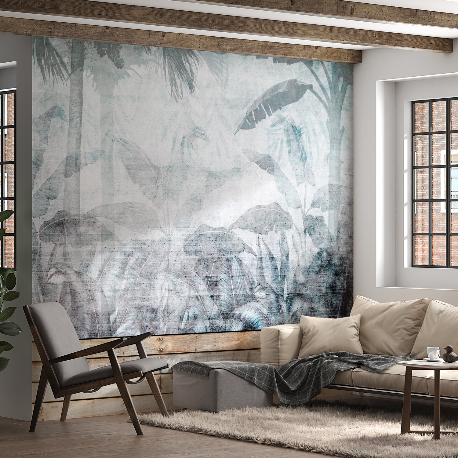 Peel & Stick Botanical Wall Mural - Faded Jungle - Removable Wallpaper 38"Wx27"H