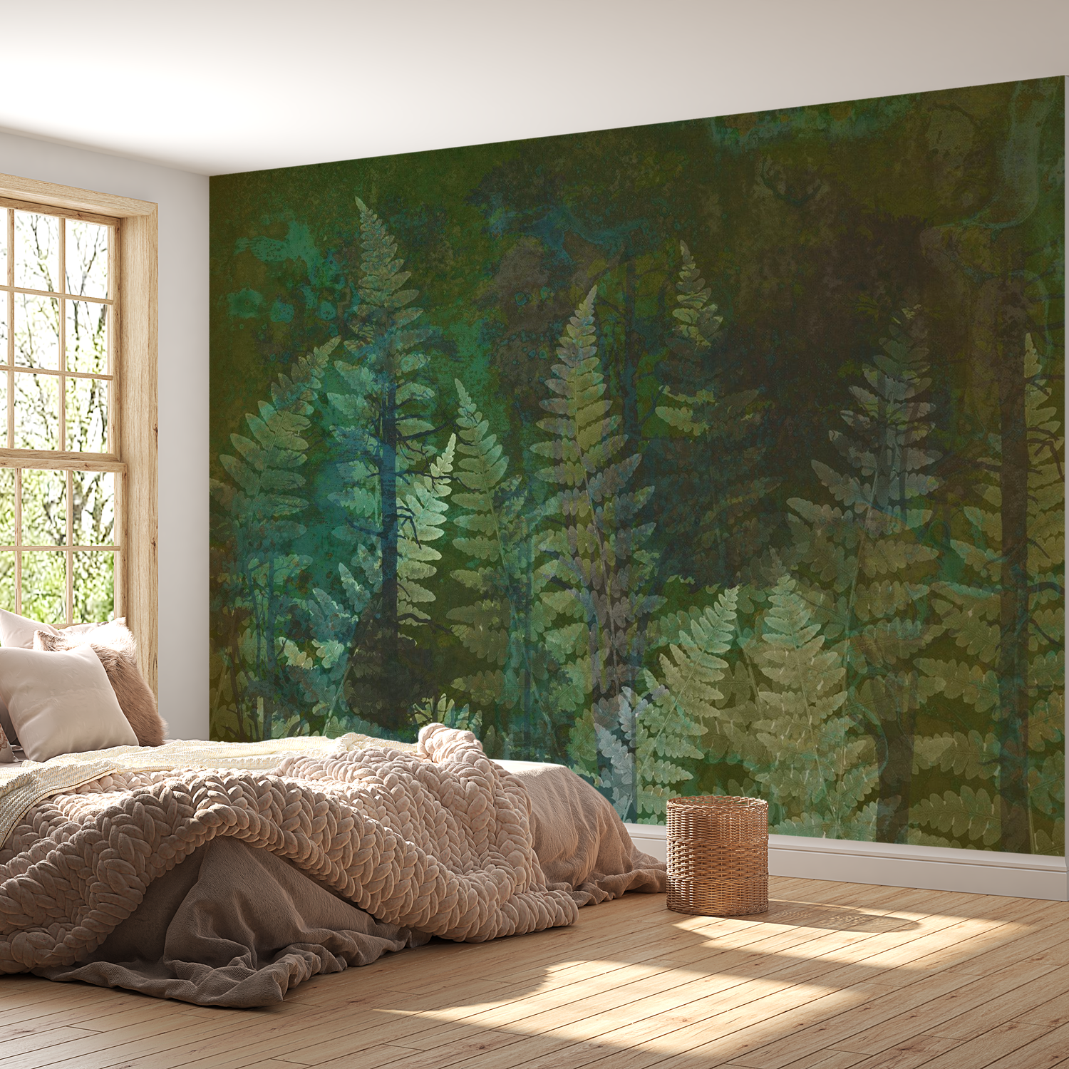 Peel & Stick Botanical Wall Mural - Green Abstract Ferns - Removable Wallpaper 38"Wx27"H