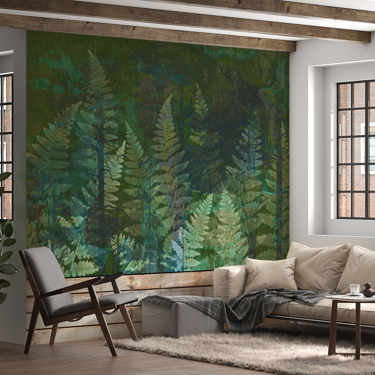 Peel & Stick Botanical Wall Mural - Green Abstract Ferns - Removable Wallpaper 38"Wx27"H
