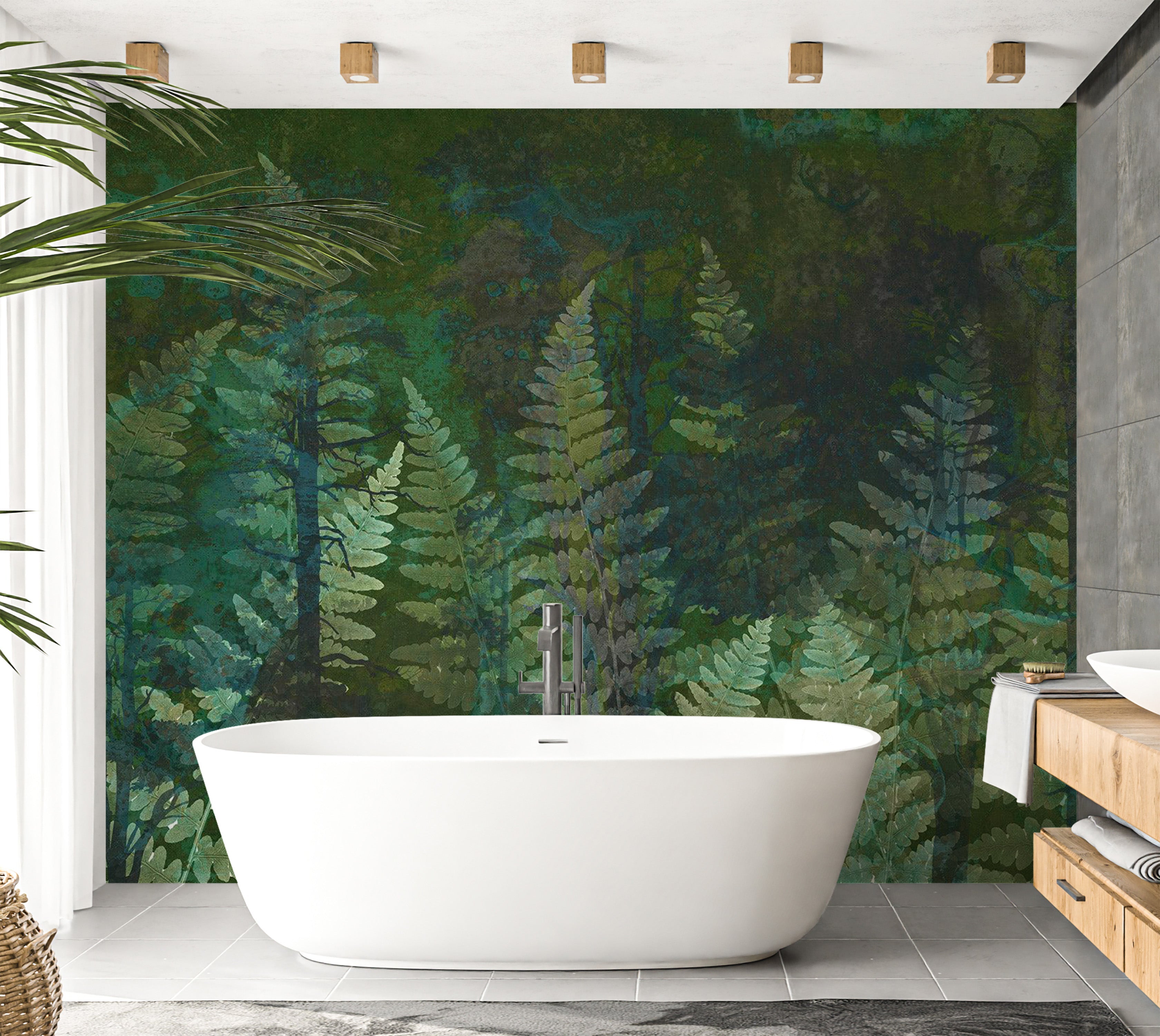 Peel & Stick Botanical Wall Mural - Green Abstract Ferns