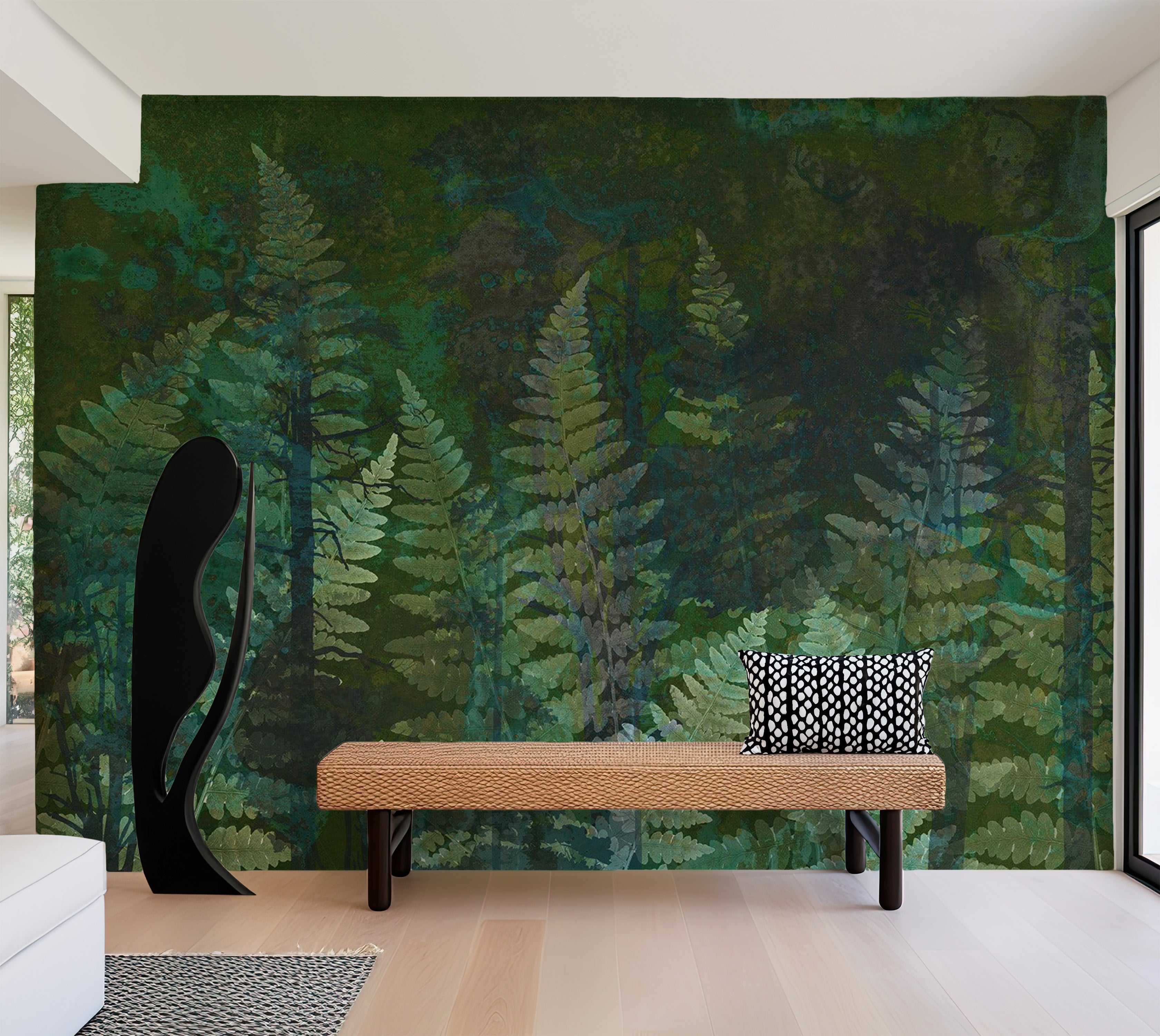 Peel & Stick Botanical Wall Mural - Green Abstract Ferns 38"Wx27"H